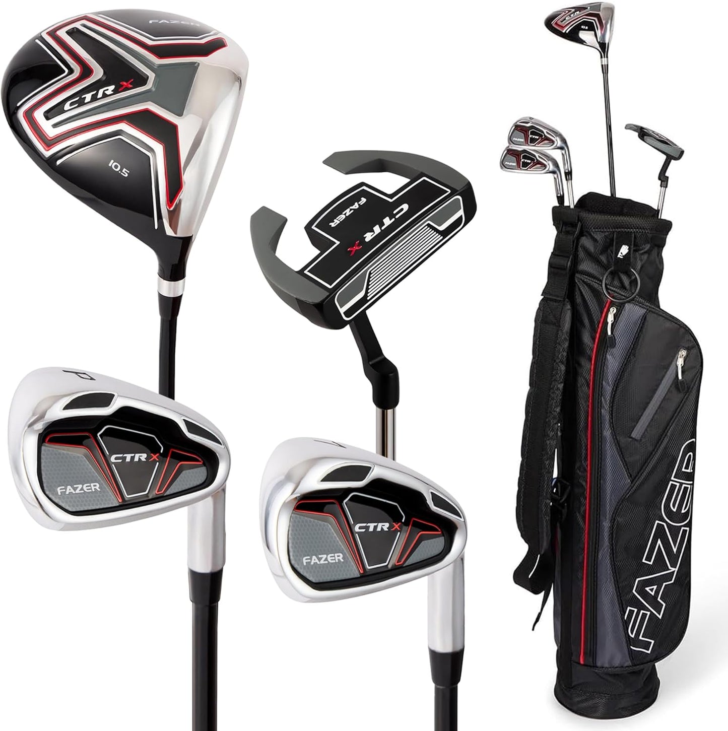 CTRX by American Golf, Golf Clubs Set with Stand Bag, Driver, Fairway Wood, Hybrid, Oversize Irons, Mallet Putter - All-Weather Grips, Dual Strap Carry Bag - for Beginners & Experienced Players