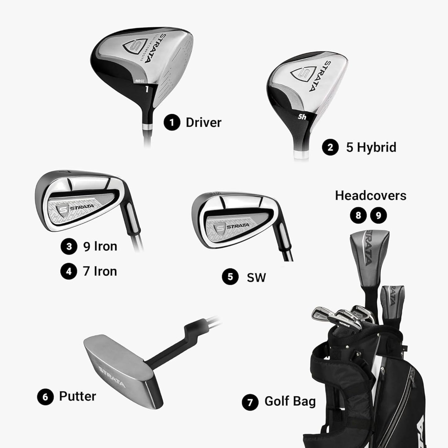 Golf Strata Intro Complete 9 Piece Set (Regular Flex, Right Hand, Steel), Gray