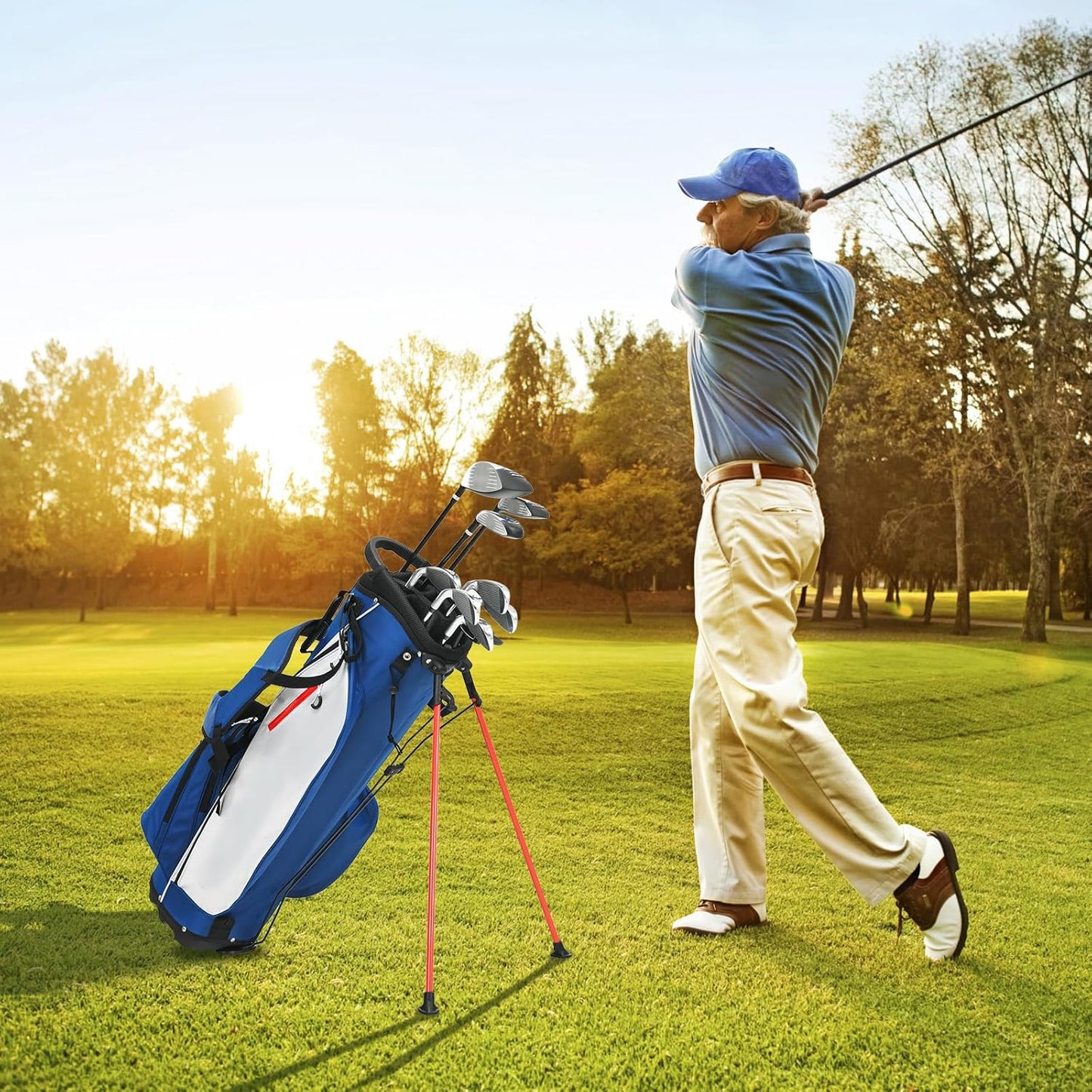 Golf Club Set, Complete Right Handed Golf Clubs Set with 460Cc Alloy Driver, 3# Fairway Wood, 4# Hybrid, 6#, 7#, 8#, 9# & P# Irons, Free Putter and Stand Bag, Adult Golf Package Sets