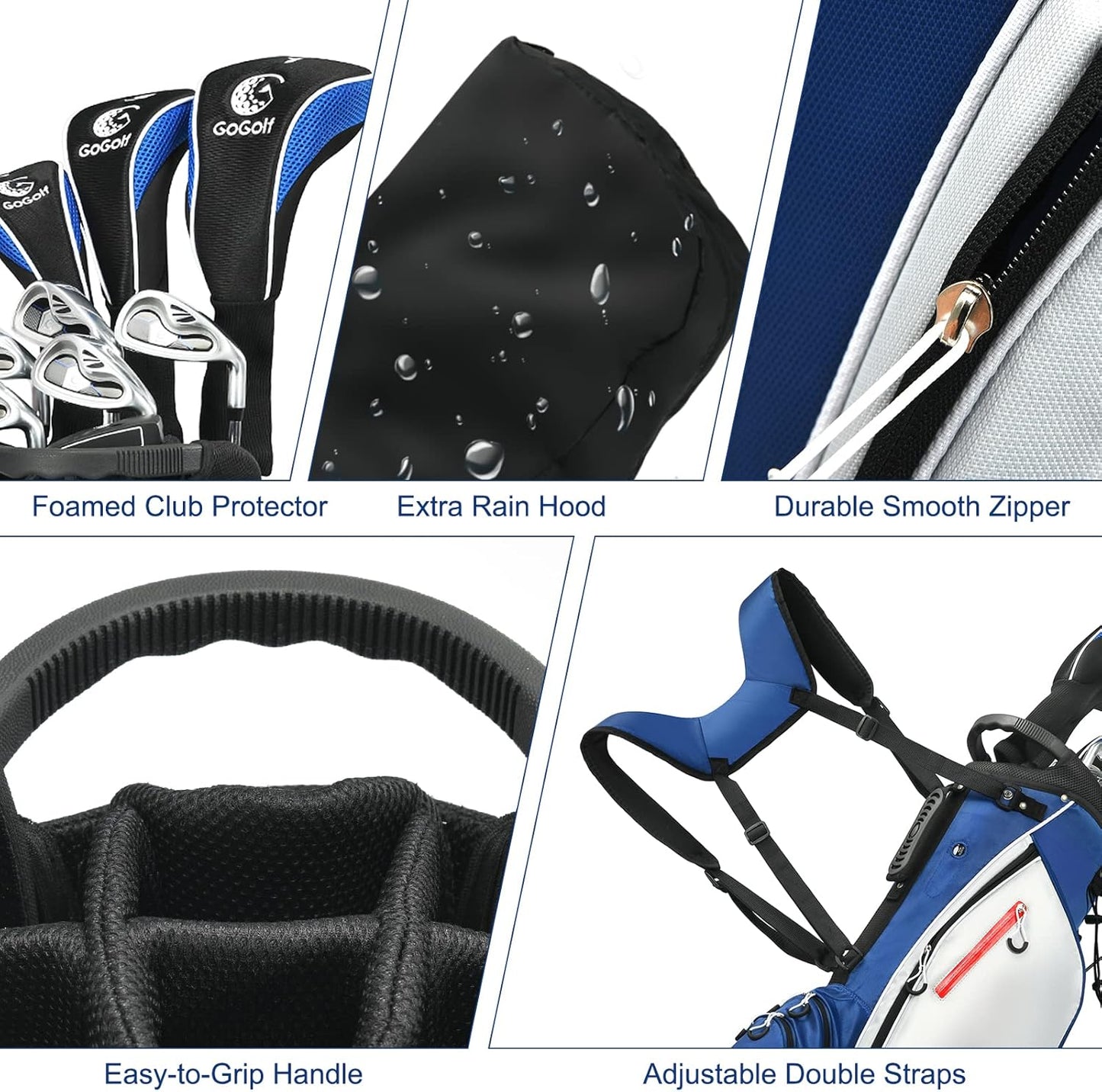 Golf Club Set, Complete Right Handed Golf Clubs Set with 460Cc Alloy Driver, 3# Fairway Wood, 4# Hybrid, 6#, 7#, 8#, 9# & P# Irons, Free Putter and Stand Bag, Adult Golf Package Sets