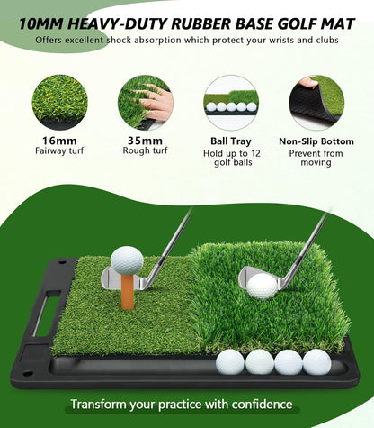 Golf Net: 10X7Ft Golf Hitting Practice Net for Backyard Driving Chipping Swing Training with Non-Slip Heavy-Duty Base Hitting Mat for Indoor or Outdoor Use, Gifts for Men Dad Husband Boys and Golfers