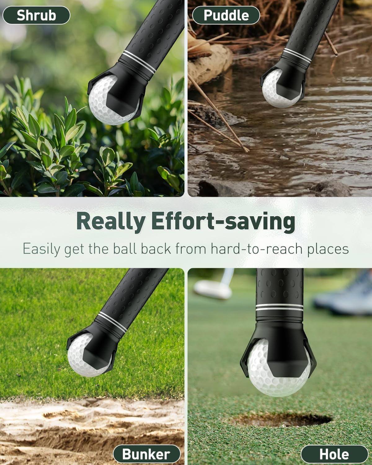 Golf Ball Retriever Grabber for Putters Golf Pick-Up Claw Portable Grip Sucker Tool Back Saver with Stainless Steel Screws (Not for Superstroke & Odyssey Grips)