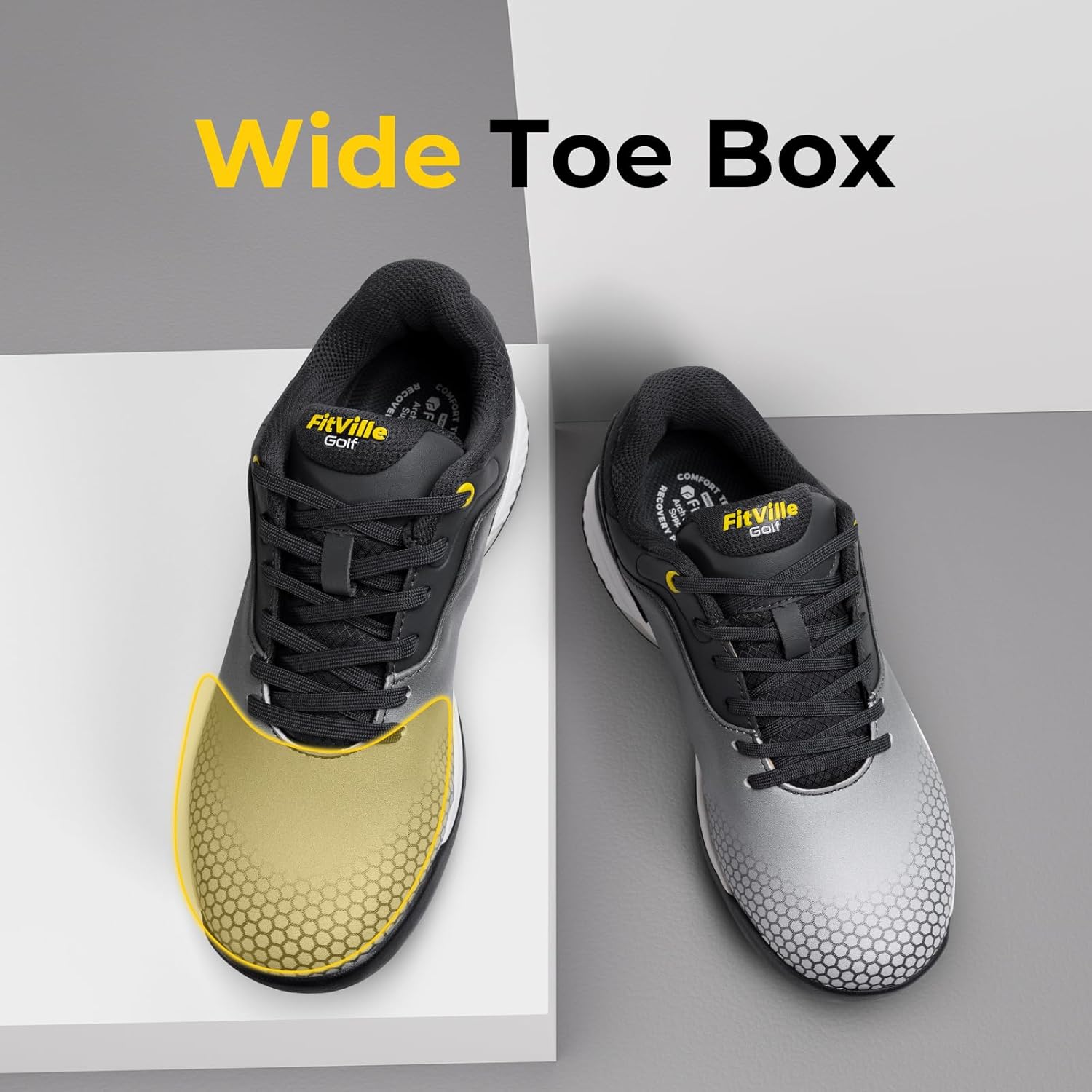 Mens Golf Shoes Extra Wide Fit Casual Sneakers Water Resistant Non Slip Outdoor Spiked Trainers for Golf Training