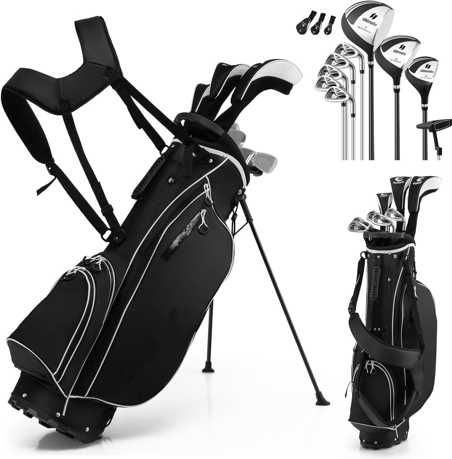 Golf Club Set, Complete Right Handed Golf Clubs Set with 460Cc Alloy Driver, 3# Fairway Wood, 4# Hybrid, 6#, 7#, 8#, 9# & P# Irons, Free Putter and Stand Bag, Adult Golf Package Sets