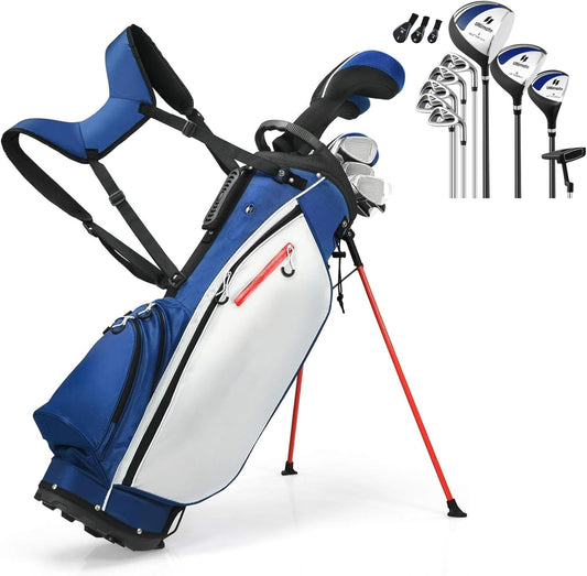 Golf Club Set, Complete Right Handed Golf Clubs Set with 460Cc Alloy Driver, 3# Fairway Wood, 4# Hybrid, 6#, 7#, 8#, 9# & P# Irons, Free Putter and Stand Bag, Adult Golf Package Sets