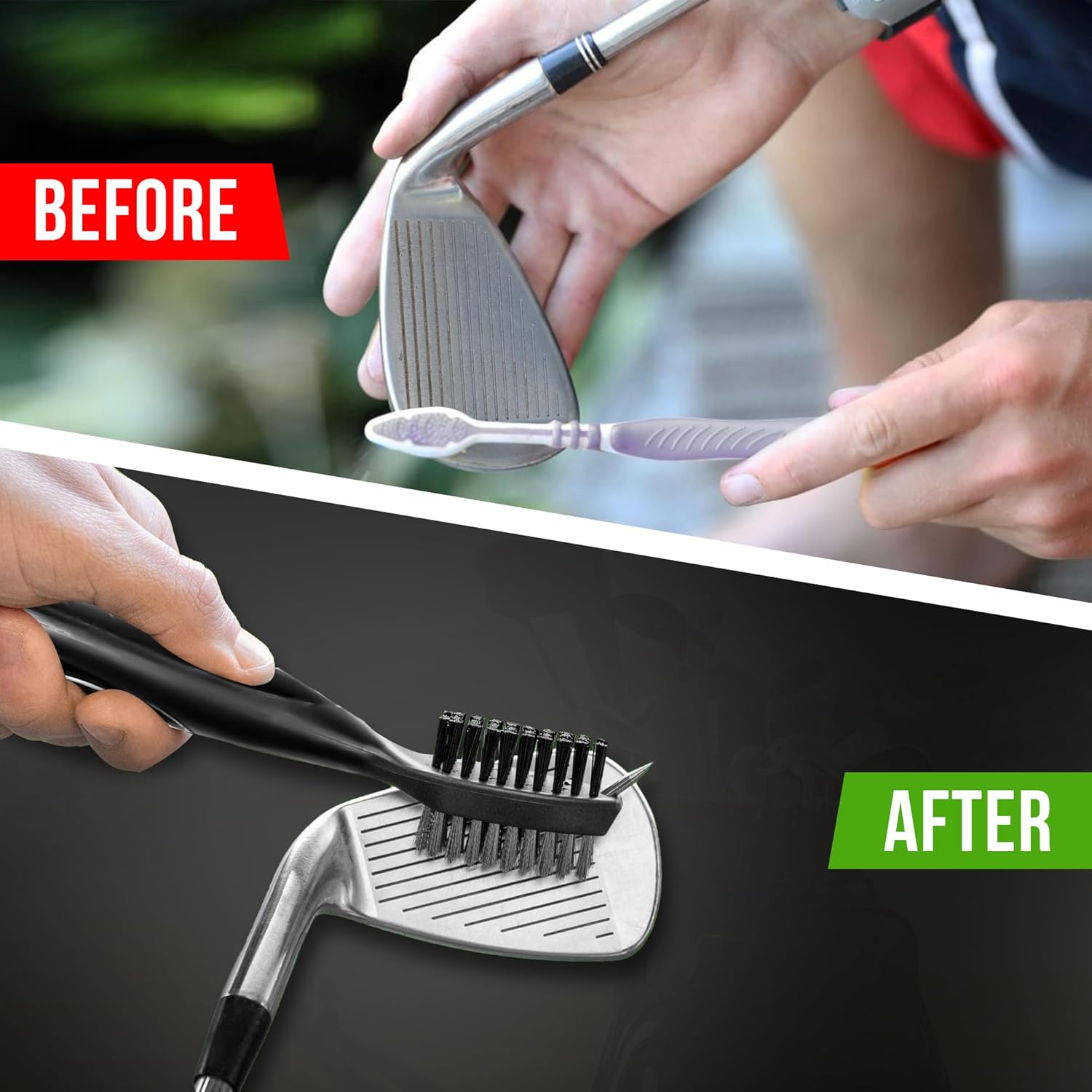 Golf Club Cleaning Brush and Groove Cleaner with Retractable Clip, Extends 2 Ft Brass, Ergonomic Design, Easily Attaches to Golf Bag(Black)