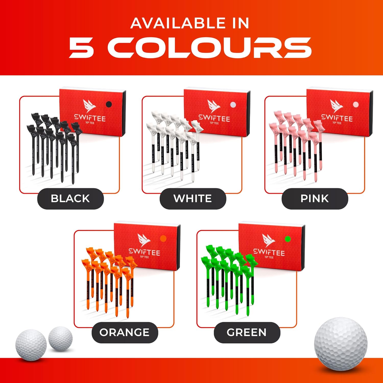 Premium 10 Degree Golf Tees for Driver or Iron - Help Reduce Spin & Slice, Improve Distance & Precision (Pack of 10 Tees)