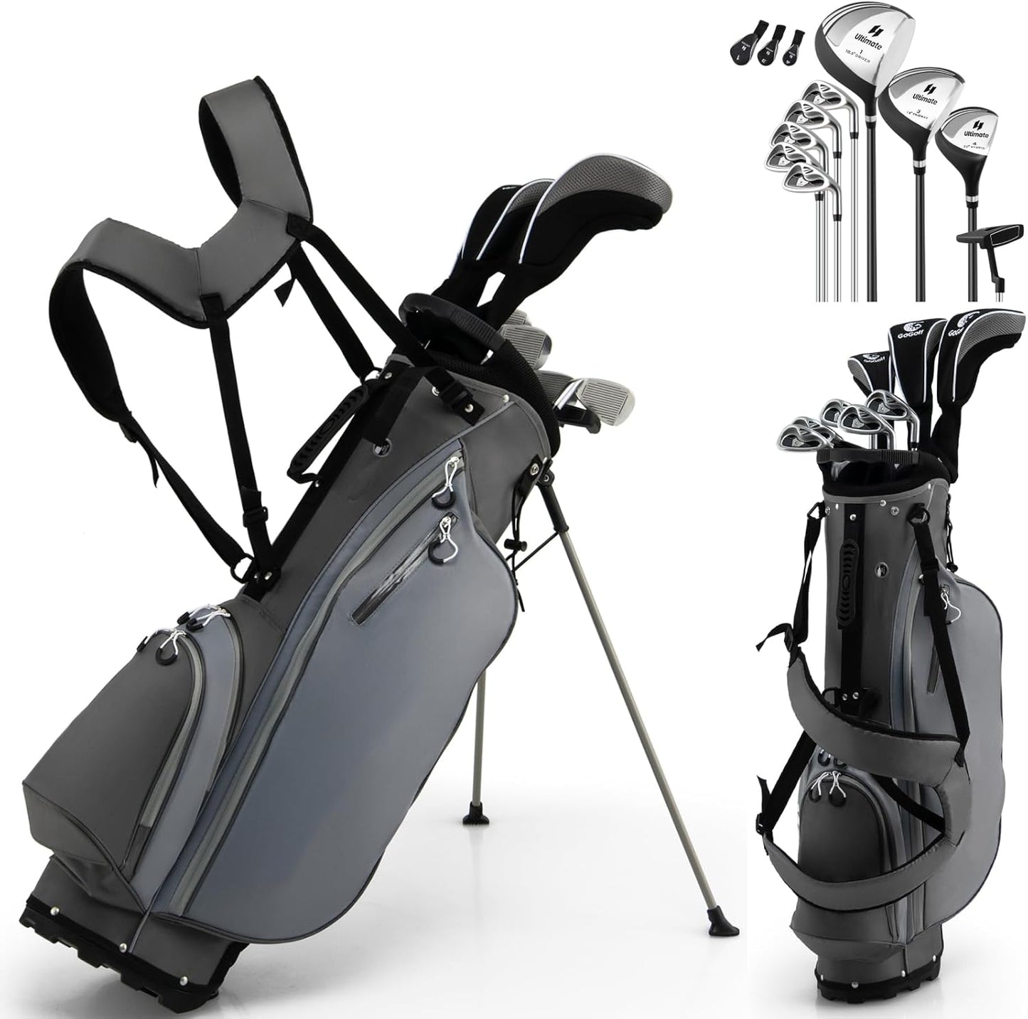 Golf Club Set, Complete Right Handed Golf Clubs Set with 460Cc Alloy Driver, 3# Fairway Wood, 4# Hybrid, 6#, 7#, 8#, 9# & P# Irons, Free Putter and Stand Bag, Adult Golf Package Sets