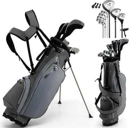 Golf Club Set, Complete Right Handed Golf Clubs Set with 460Cc Alloy Driver, 3# Fairway Wood, 4# Hybrid, 6#, 7#, 8#, 9# & P# Irons, Free Putter and Stand Bag, Adult Golf Package Sets