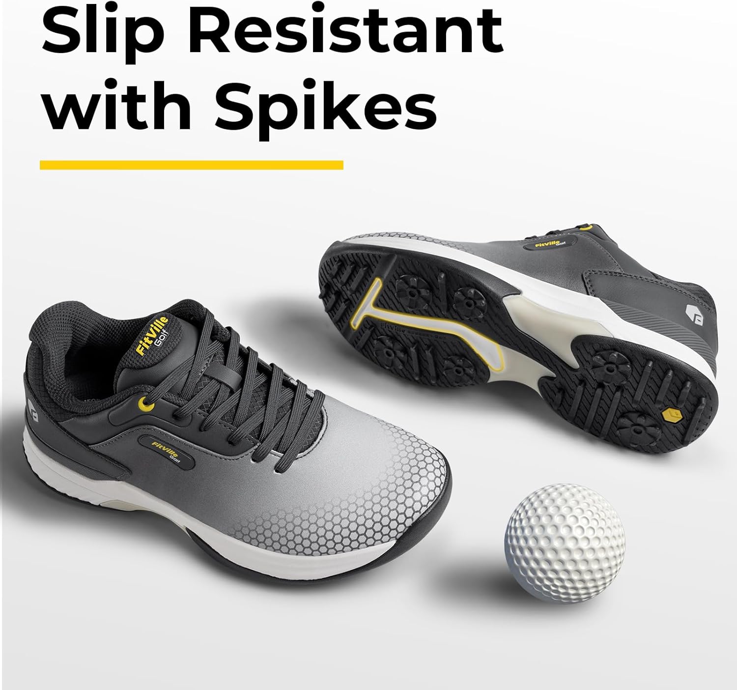 Mens Golf Shoes Extra Wide Fit Casual Sneakers Water Resistant Non Slip Outdoor Spiked Trainers for Golf Training