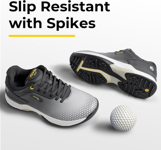 Mens Golf Shoes Extra Wide Fit Casual Sneakers Water Resistant Non Slip Outdoor Spiked Trainers for Golf Training