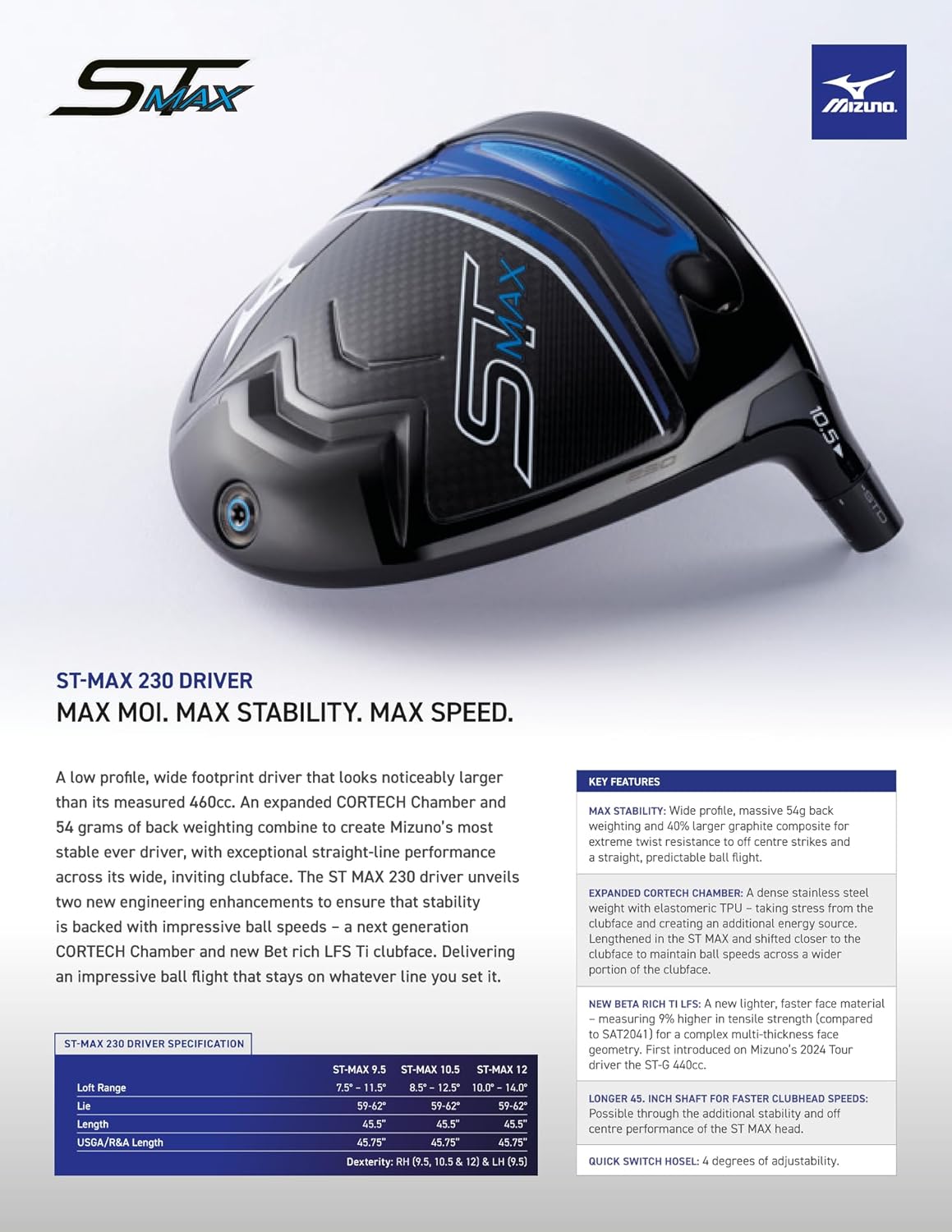 ST MAX 230 Driver | Single Wood | 10.5 Degrees (1050) | RH/GR/ML/REG