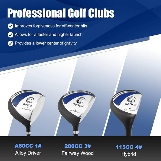 Golf Club Set, Complete Right Handed Golf Clubs Set with 460Cc Alloy Driver, 3# Fairway Wood, 4# Hybrid, 6#, 7#, 8#, 9# & P# Irons, Free Putter and Stand Bag, Adult Golf Package Sets