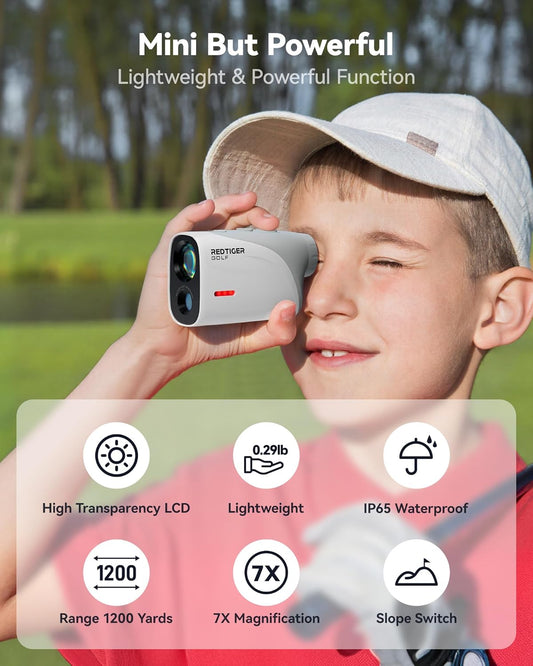 Mini Golf Range Finder with 1200 Yards, IP65 Range Finder Golf with Slope Switch, 7X Magnification, Magnetic & Rechargeable Golf Rangefinder, Flag Pole Lock Vibration