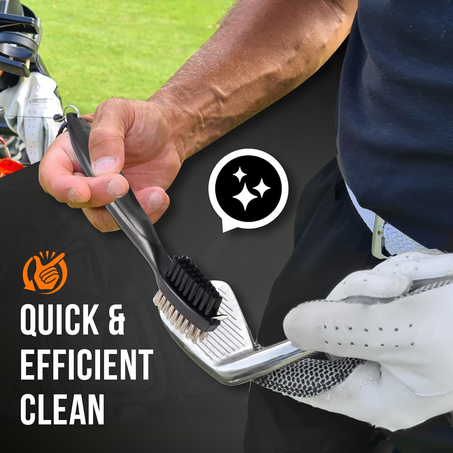 Golf Club Cleaning Brush and Groove Cleaner with Retractable Clip, Extends 2 Ft Brass, Ergonomic Design, Easily Attaches to Golf Bag(Black)