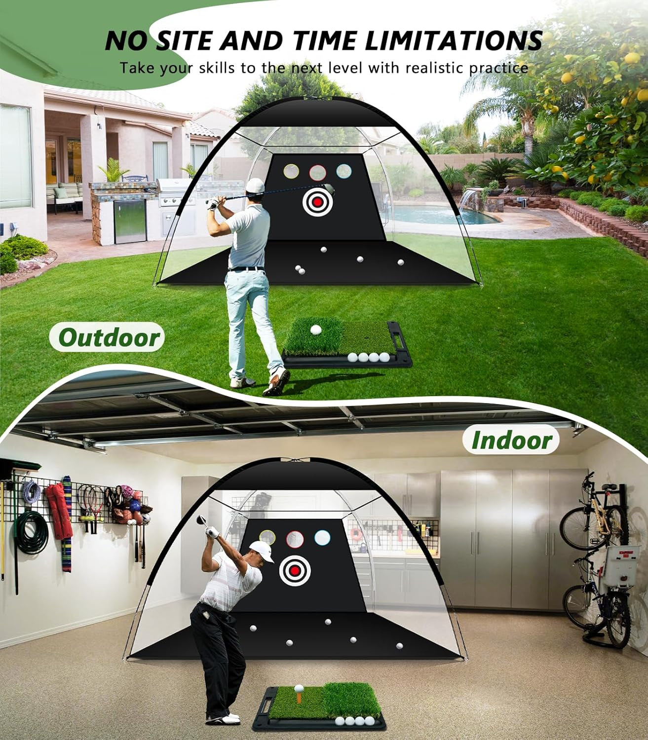 Golf Net: 10X7Ft Golf Hitting Practice Net for Backyard Driving Chipping Swing Training with Non-Slip Heavy-Duty Base Hitting Mat for Indoor or Outdoor Use, Gifts for Men Dad Husband Boys and Golfers