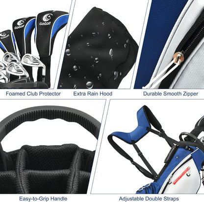 Golf Club Set, Complete Right Handed Golf Clubs Set with 460Cc Alloy Driver, 3# Fairway Wood, 4# Hybrid, 6#, 7#, 8#, 9# & P# Irons, Free Putter and Stand Bag, Adult Golf Package Sets