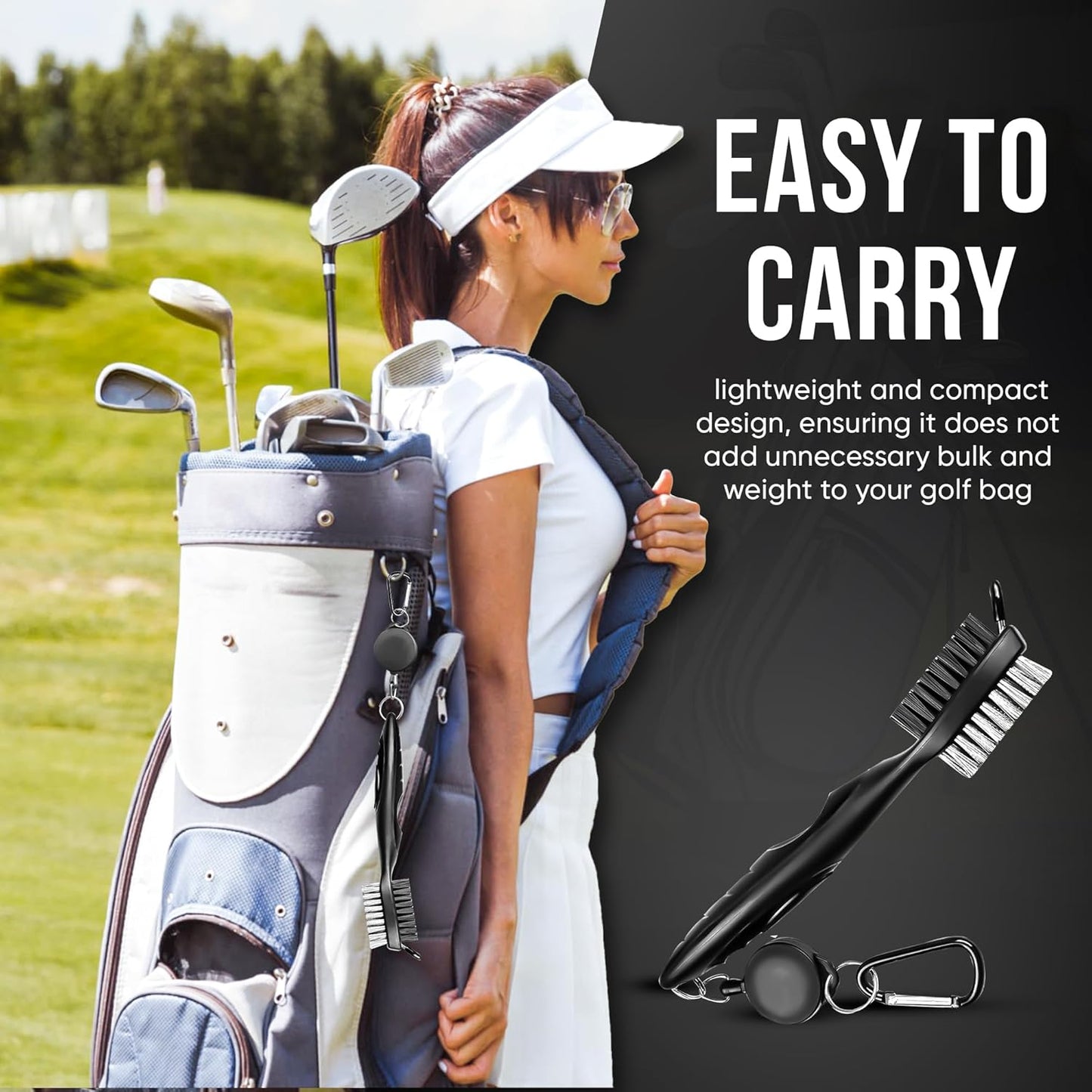 Golf Club Cleaning Brush and Groove Cleaner with Retractable Clip, Extends 2 Ft Brass, Ergonomic Design, Easily Attaches to Golf Bag(Black)