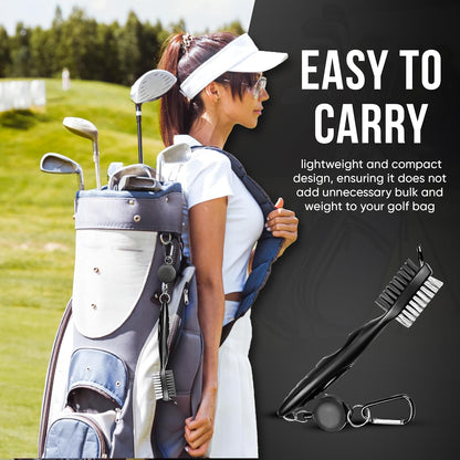 Golf Club Cleaning Brush and Groove Cleaner with Retractable Clip, Extends 2 Ft Brass, Ergonomic Design, Easily Attaches to Golf Bag(Black)
