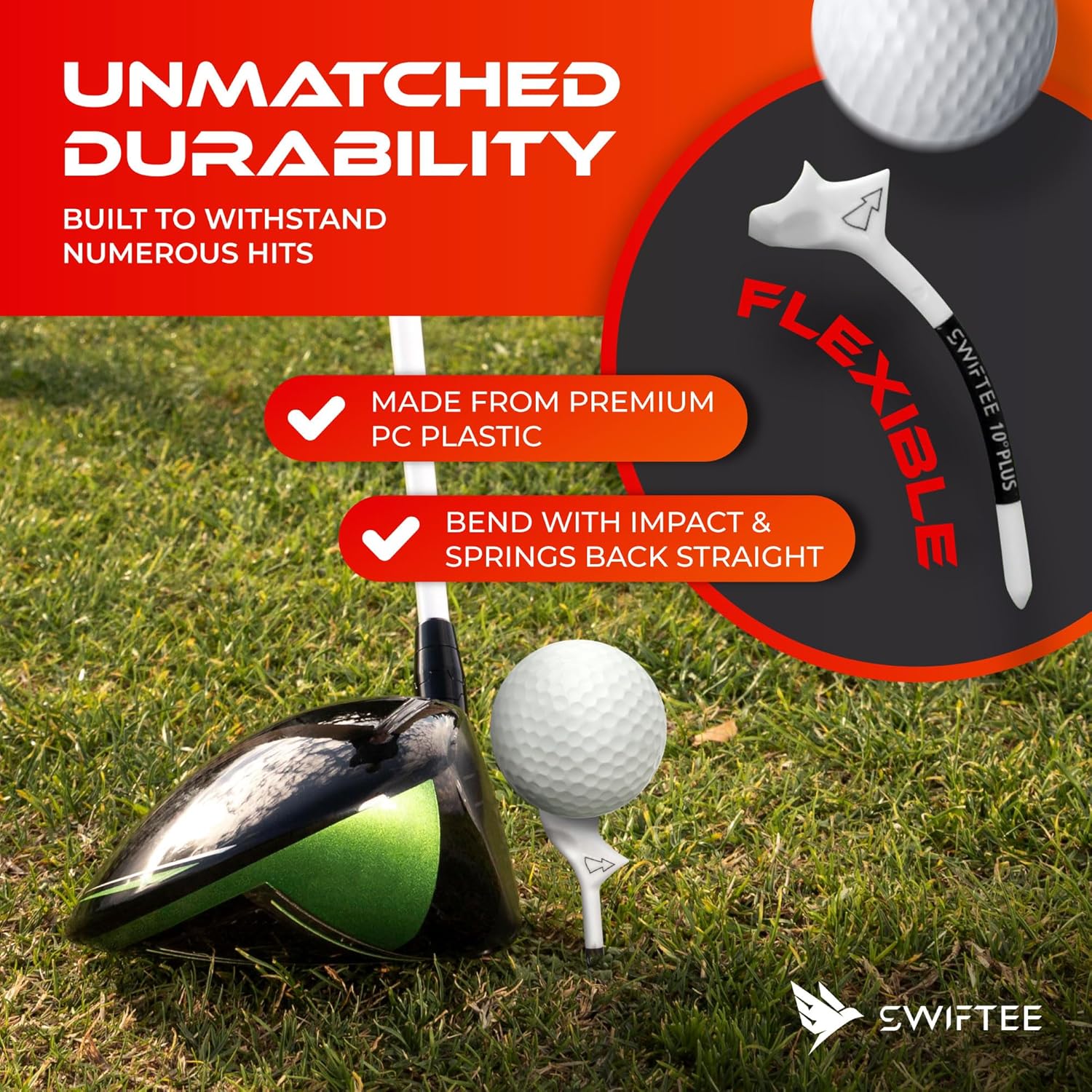 Premium 10 Degree Golf Tees for Driver or Iron - Help Reduce Spin & Slice, Improve Distance & Precision (Pack of 10 Tees)