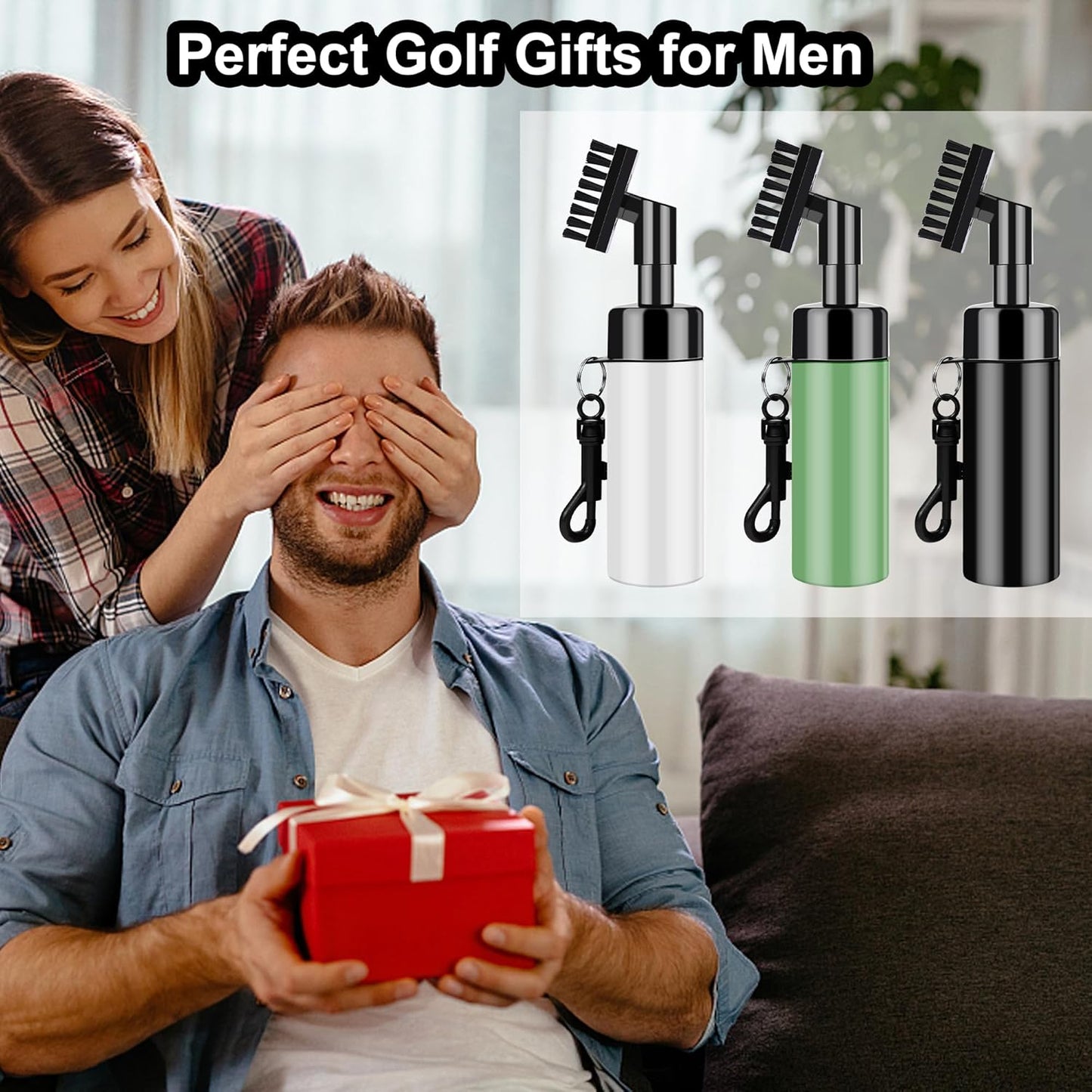 Golf Club Brush Groove Cleaner with Built-In Water Spray and Hook, Groove Cleaning Brush for Golf Ball Club Wet Scrub, Ball Cleaner with Extrusion Water Bottle, Gift for Men