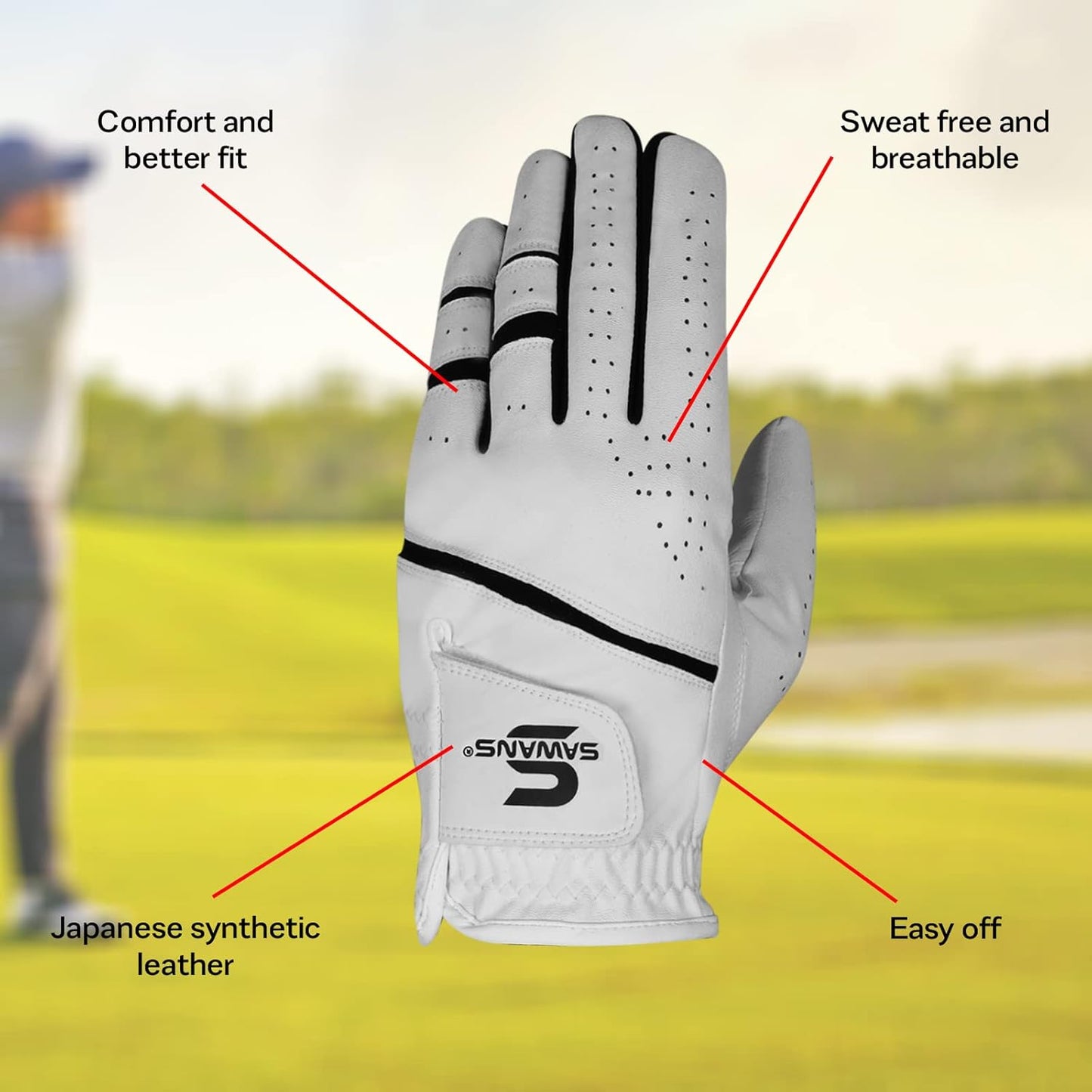 Golf Glove Men'S Durable Premium Leather Left Hand Right All Weather Grip Golfer Gloves Non Slip Flexible Golfing