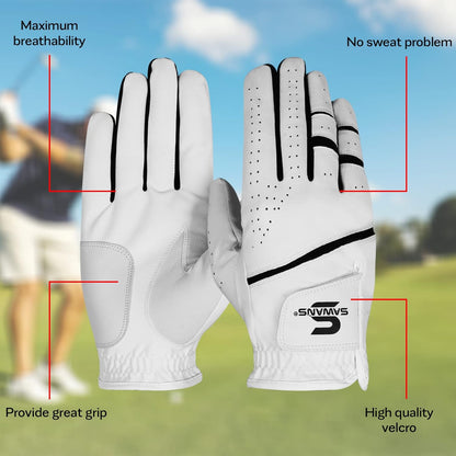 Golf Glove Men'S Durable Premium Leather Left Hand Right All Weather Grip Golfer Gloves Non Slip Flexible Golfing