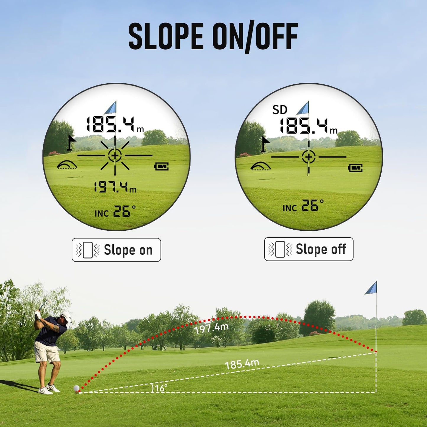 Golf Rangefinder Laser Rangefinder for Golf & Hunting with Slope Switch, Flag Pole Locking Slope Rechargeble Range Finder Golf