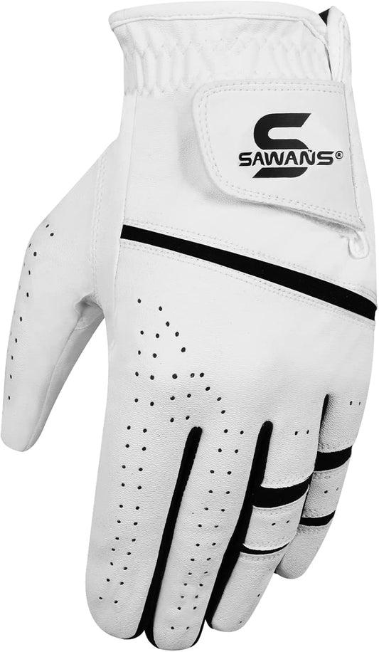Golf Glove Men'S Durable Premium Leather Left Hand Right All Weather Grip Golfer Gloves Non Slip Flexible Golfing