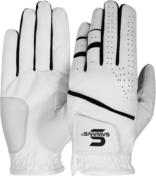 Golf Glove Men'S Durable Premium Leather Left Hand Right All Weather Grip Golfer Gloves Non Slip Flexible Golfing